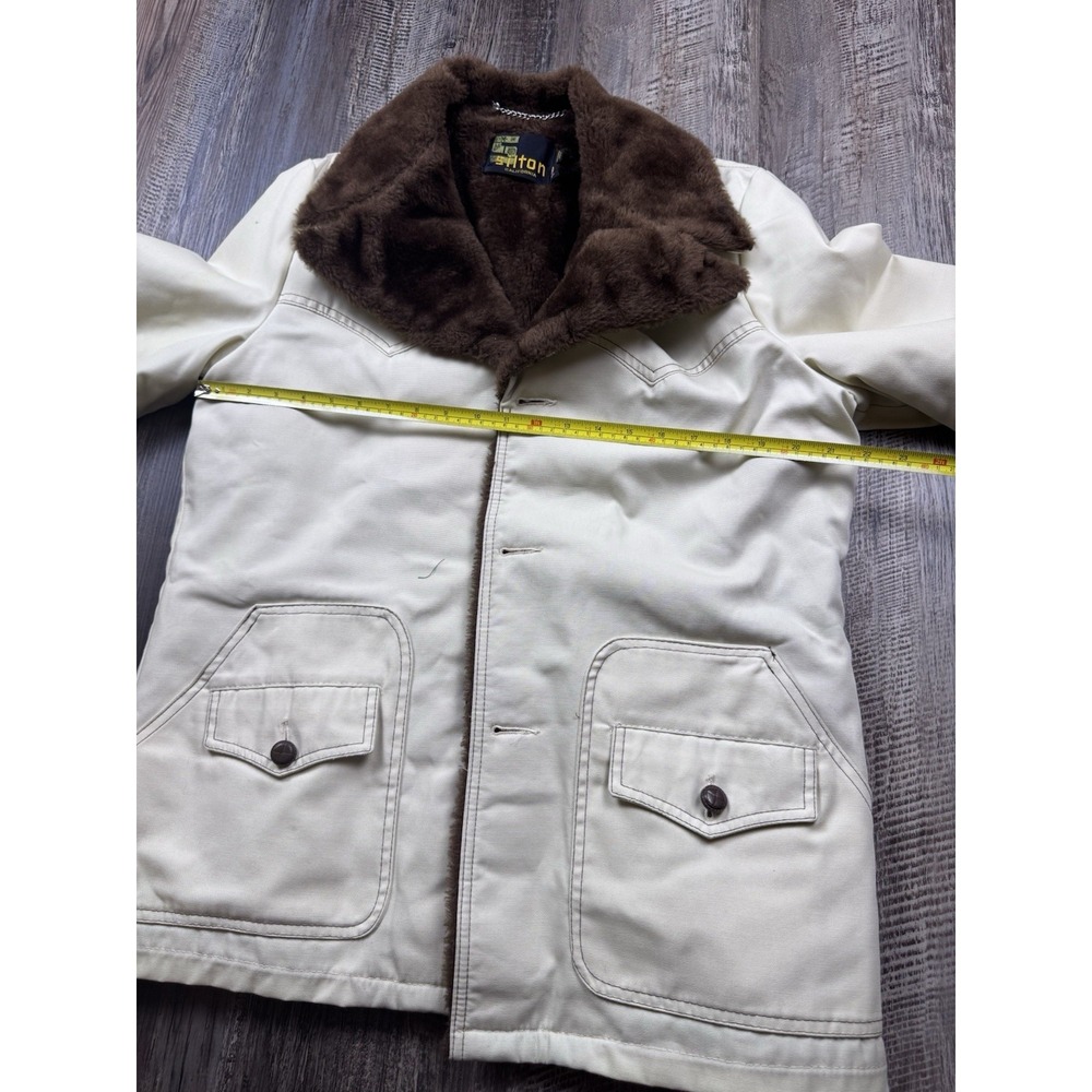 Vtg Silton California Western Canvas Faux Fur Barn Coat Men Size 40 White Rugged - Picture 6 of 12